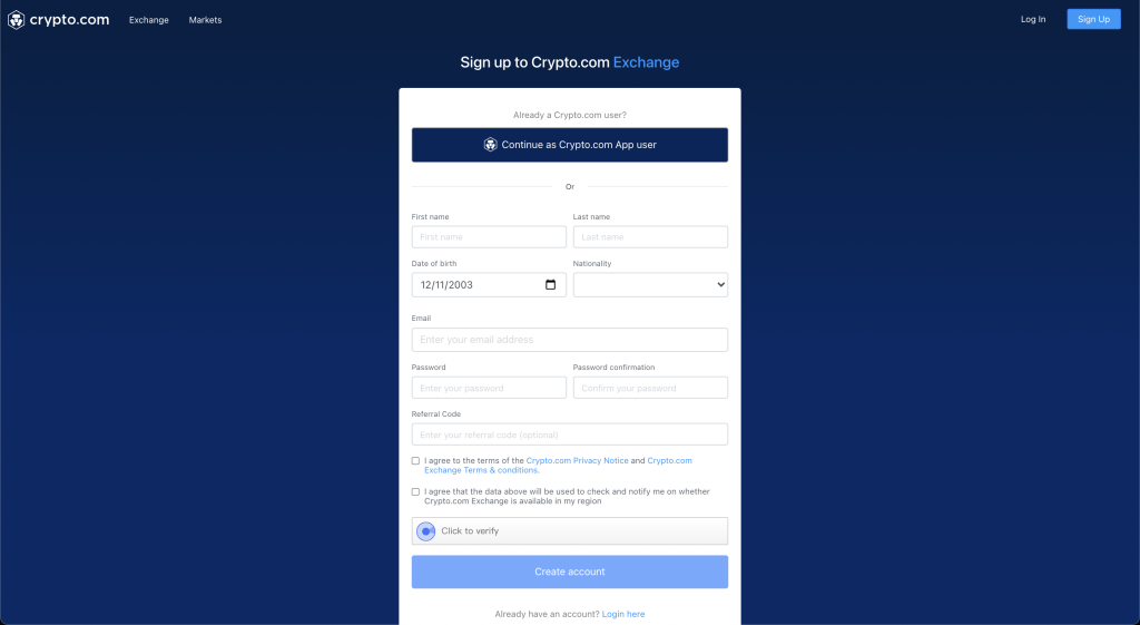 Crypto.com Sign Up