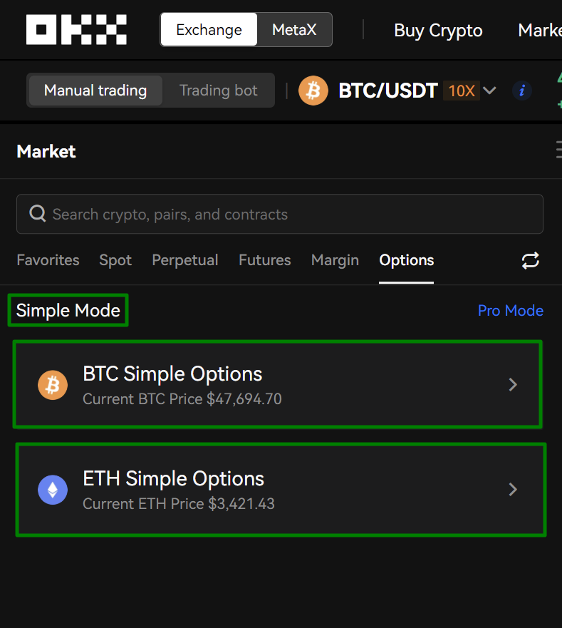 Crypto option trading OKX